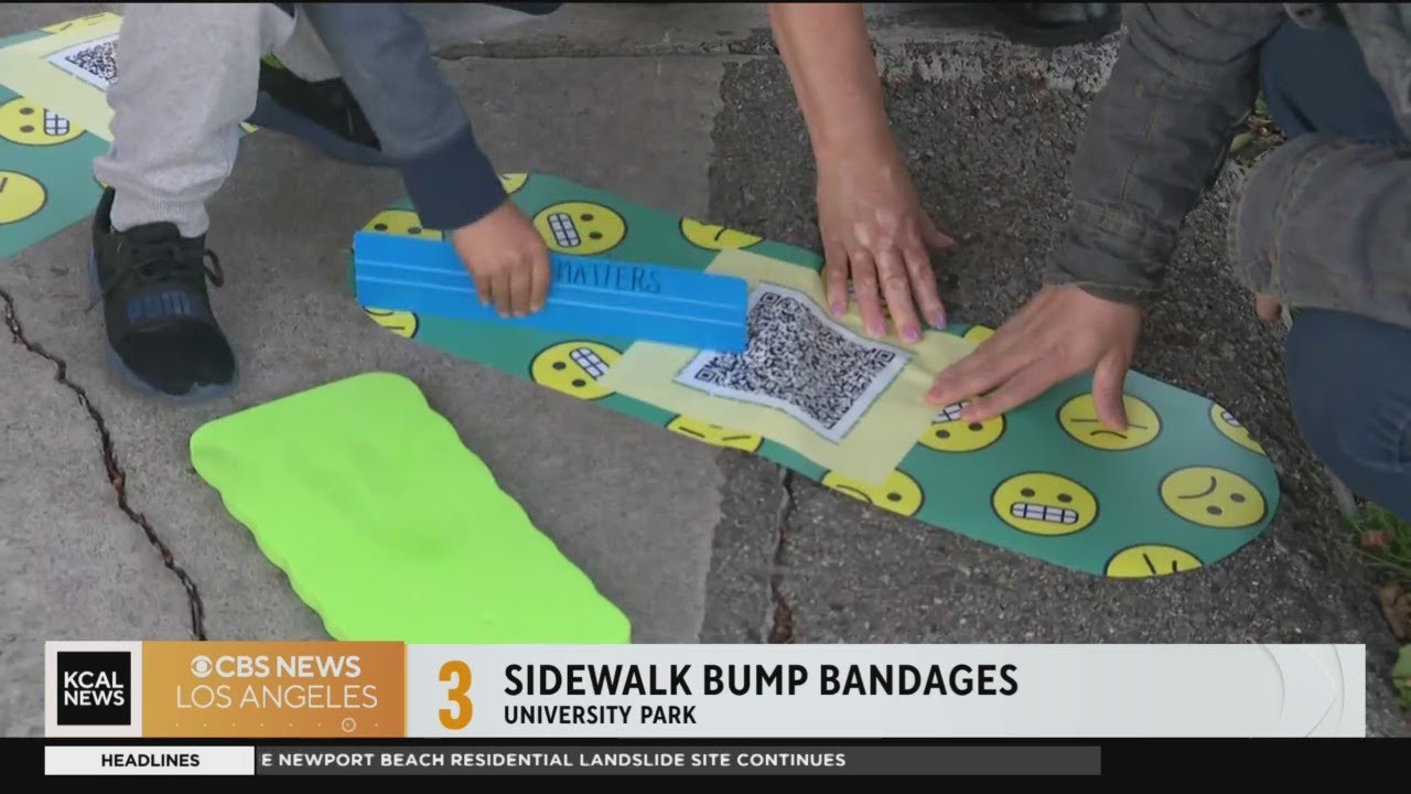 An LA community places giant Band-Aids on dangerous sidewalks in hopes of getting them repaired