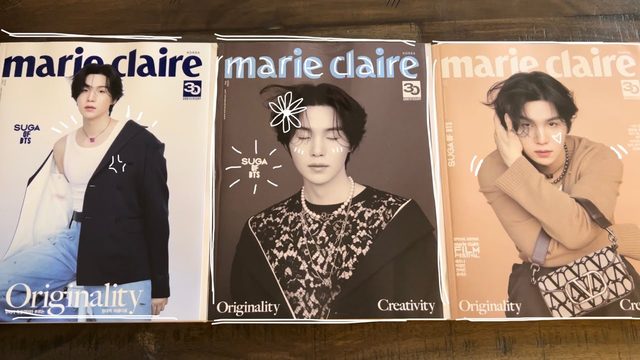unboxing marie claire korea suga may 2023 cover (all 3 versions!)