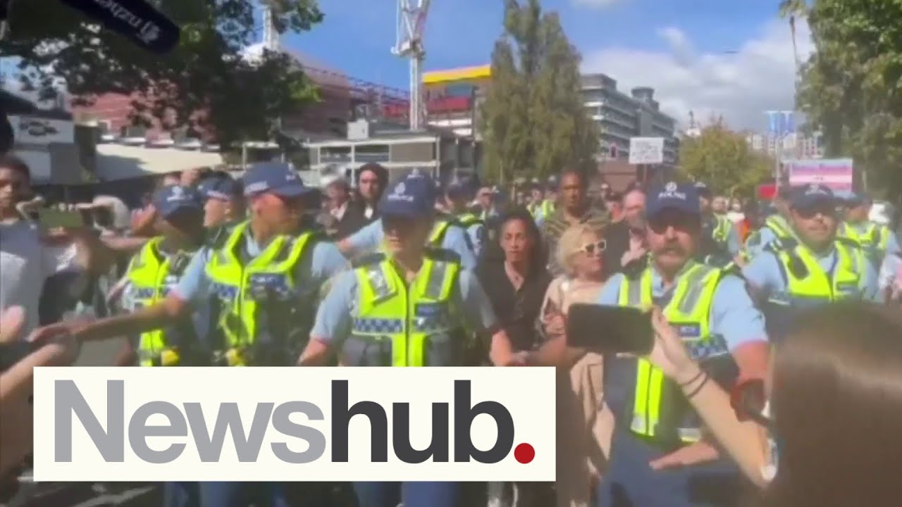 Chaotic scenes in Auckland as anti-trans campaigner Posie Parker appears | Newshub