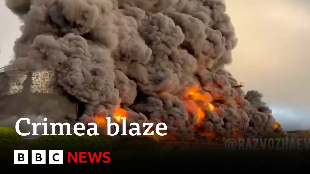 Ukraine war: Crimea oil tank set ablaze by reported drone strike – BBC News