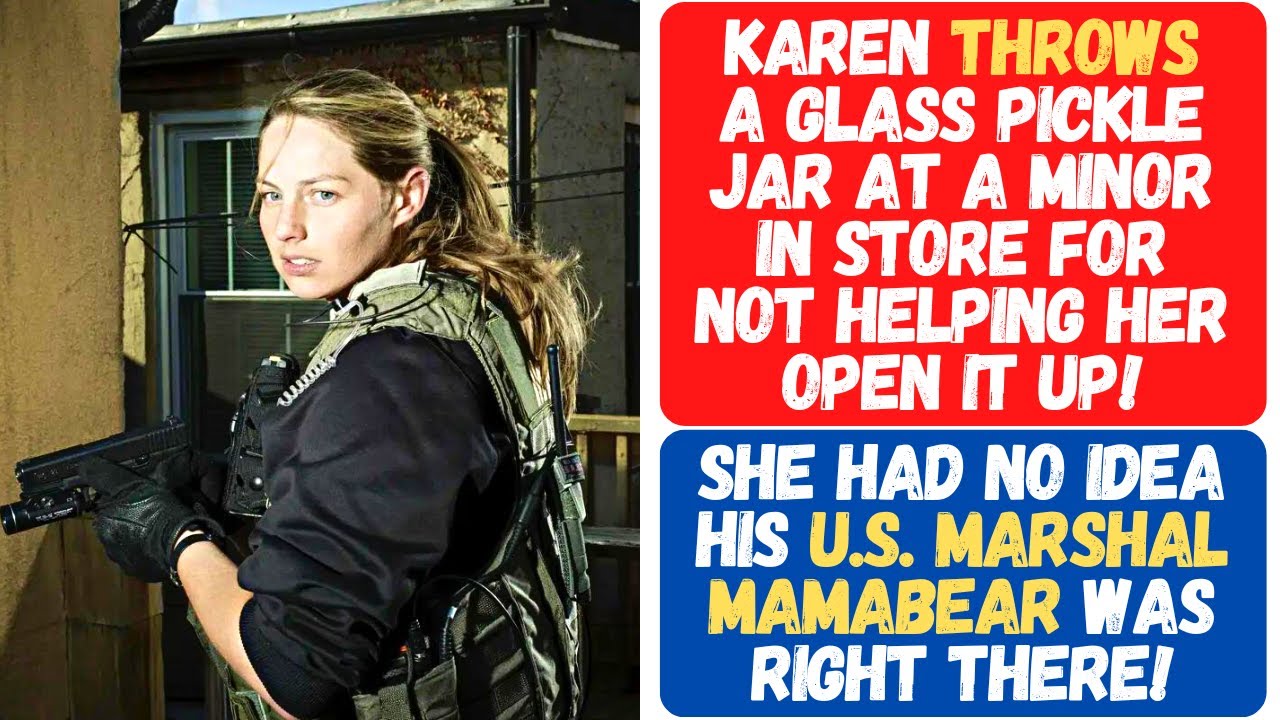 KAREN THROWS A GLASS JAR AT A MINOR IN STORE FOR NOT HELPING HER! HIS US MARSHAL MAMABEAR WAS THERE!