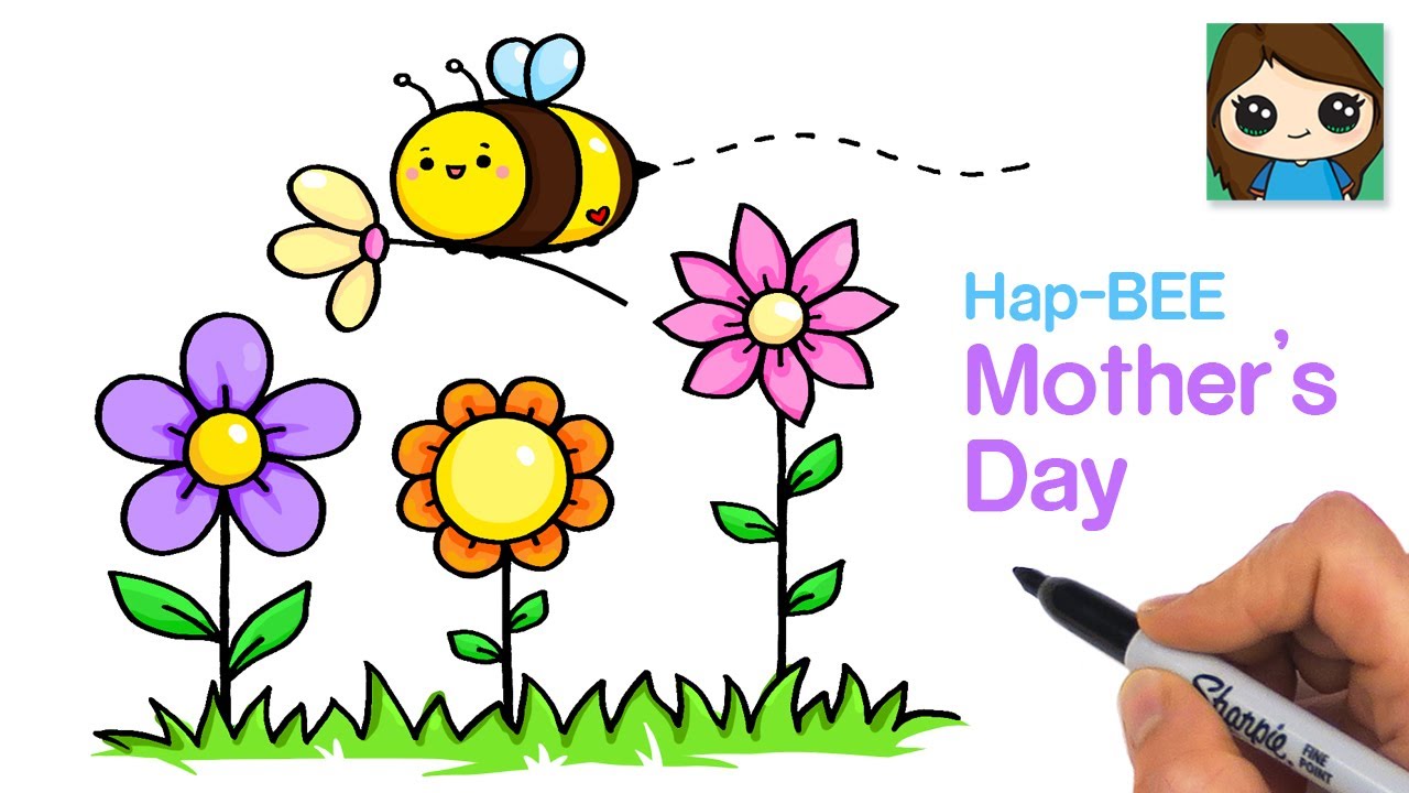 How to Draw Flowers and Bee Easy | Cute Mother's Day Pun Art