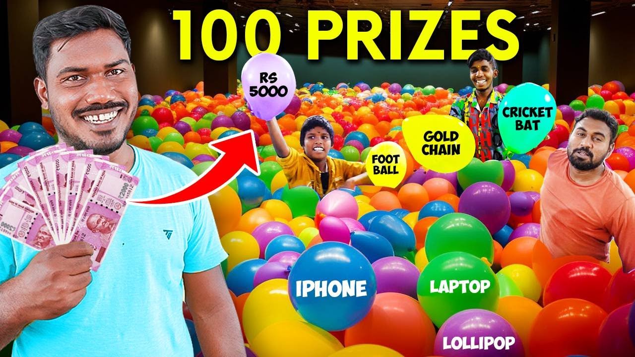 100 Surprising Prizes In 10000 Balloons | Mad Brothers