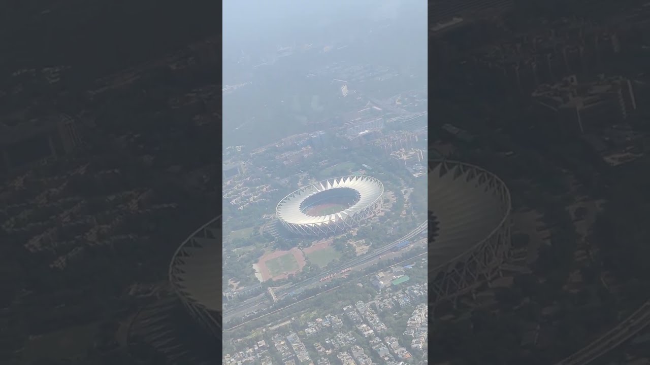 Awesome Commonwealth Games Stadium from up above flying over Delhi