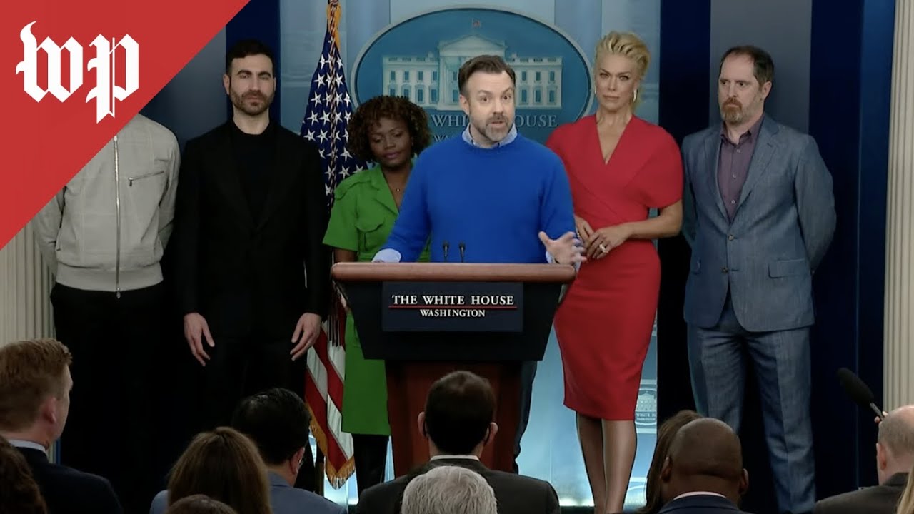 Jason Sudeikis and the cast of 'Ted Lasso' attend White House news conference
