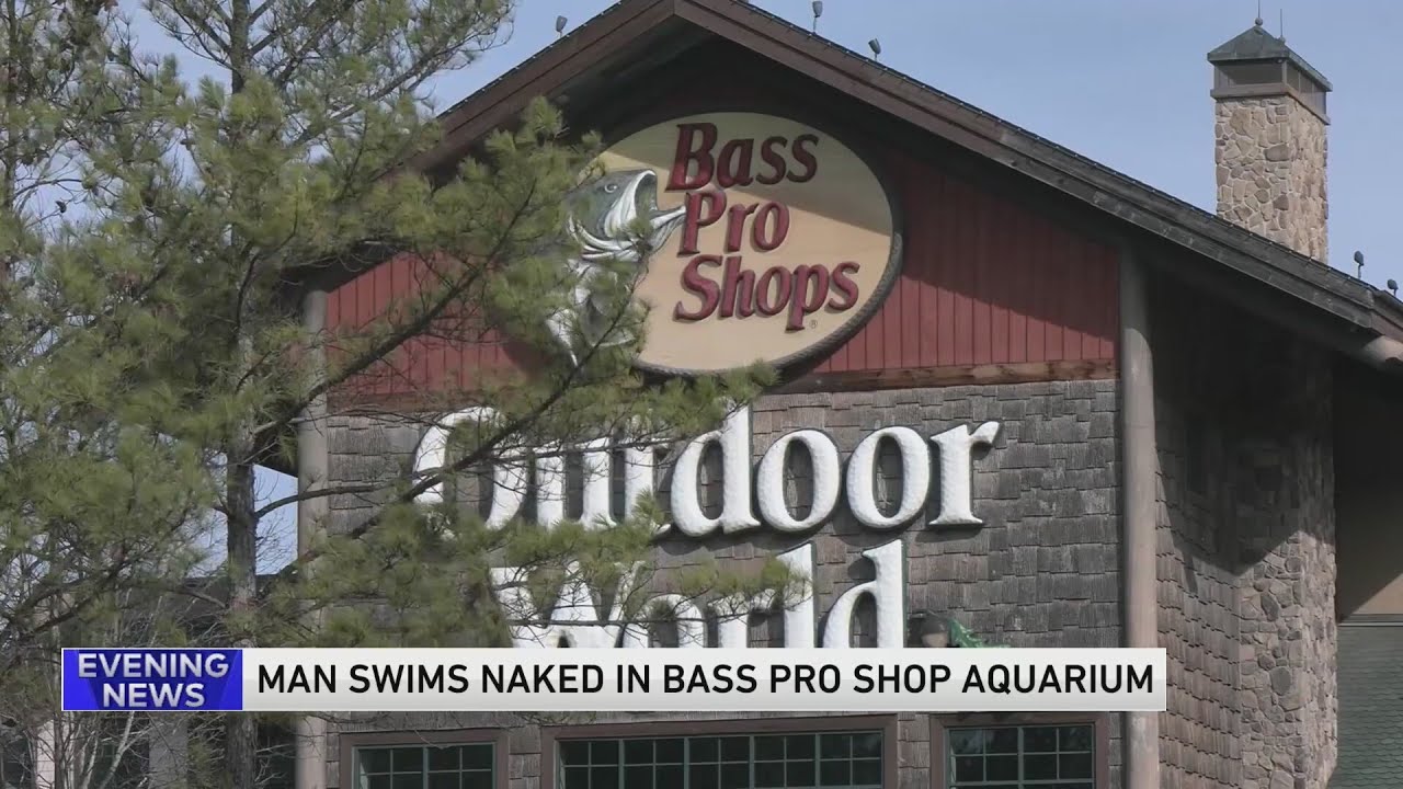 Nude man nabbed by police after 'cannonball' plunge into giant aquarium at Bass Pro Shop in Alabama