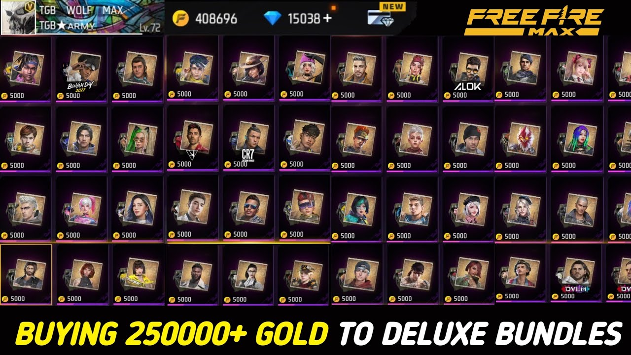 🥵 FREE FIRE BUYING 250000+ GOLD COINS TO 51 DELUXE CHARACTER BUNDLES 🔥 GET UNLIMITED GOLD COINS